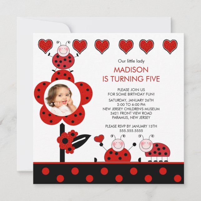Photo Red & Black Ladybug Birthday Invitation (Front)