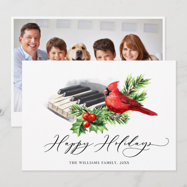 PHOTO Red Cardinal Bird Christmas Greeting Holiday Card (Front/Back)