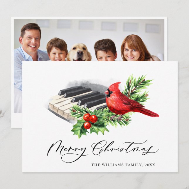 PHOTO Red Cardinal Bird Christmas Greeting Holiday Card (Front/Back)