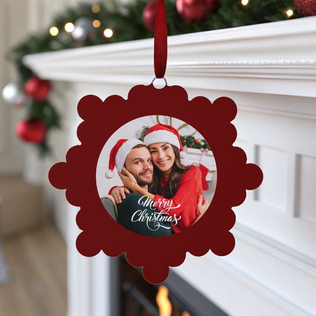 Photo Red Christmas Tree Decoration Card (Photo Red Christmas Ornament Card)