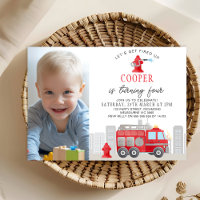 Photo Red Firefighter Fire Engine Birthday