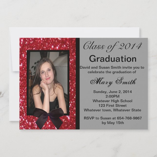 Photo Red Glitter Graduation Invitation (Front)