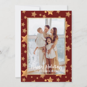 Photo Red Gold Chic Vintage Christmas Holiday Card