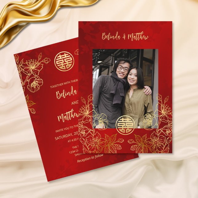 Photo Red Gold Chinese Wedding Invitation (Creator Uploaded)