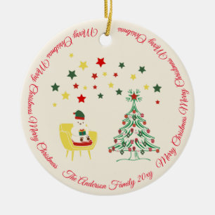 Photo Red Green White Teddy Bear Merry Christmas Ceramic Tree Decoration