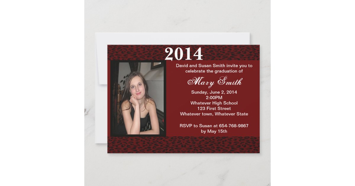 Leopard Graduation Invitations Photo Red Leopard Graduation Invitation | Zazzle