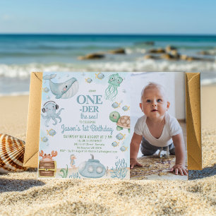 Photo Red Mermaid Oneder the Sea 1st Birthday  Invitation