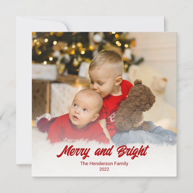 Photo Red Merry and Bright Christmas  Card (Front)