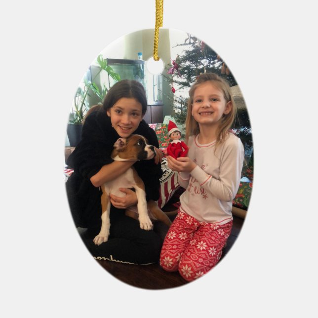 Photo Red Merry Christmas PERSONALIZE Ceramic Tree Decoration (Front)