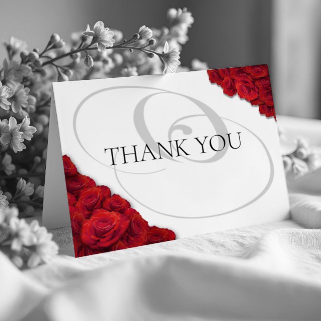 Photo Red Roses Photo Wedding Thank You Card (Classic Red Roses Photo Wedding Thank You Card Front)