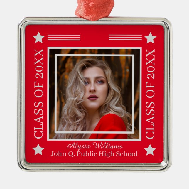 Photo Red | Silver Class Year Graduation Metal Tree Decoration (Front)
