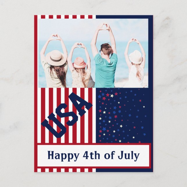 Photo Red White Blue Stars USA America 4th of July Holiday Postcard (Front)