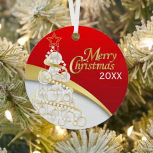 Photo - Red, White & Gold Christmas Customise Metal Tree Decoration