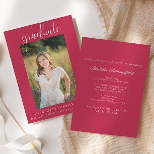 Photo Red & White Graduation Party Invitation