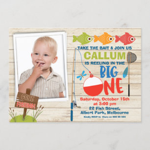 Photo Reeling in the big one first birthday Invitation