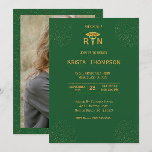  Photo Registered Nurse Graduation Green Gold  Inv Invitation