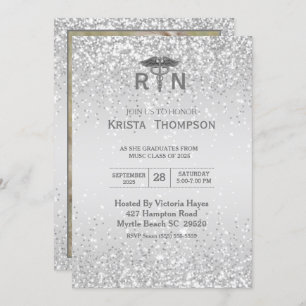 Photo Registered Nurse Graduation Silver Invitation