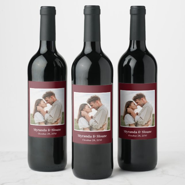 Photo Rehearsal Dinner Burgundy Wine Label (Bottles)