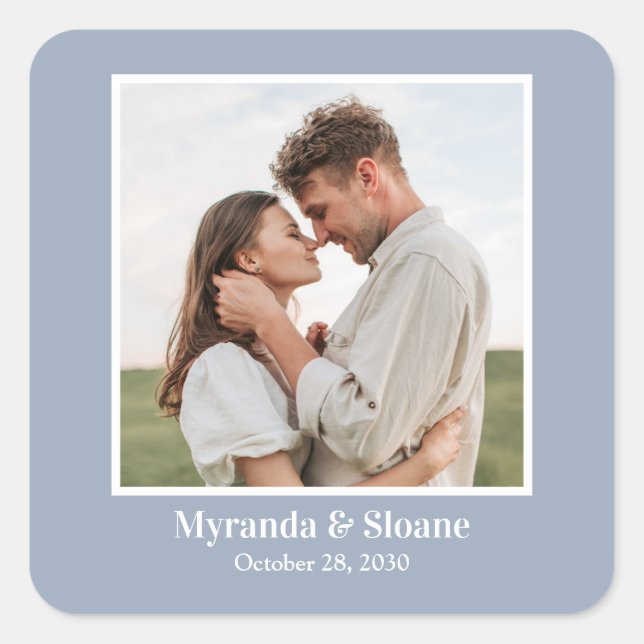 Photo Rehearsal Dinner Dusty Blue Square Sticker (Front)
