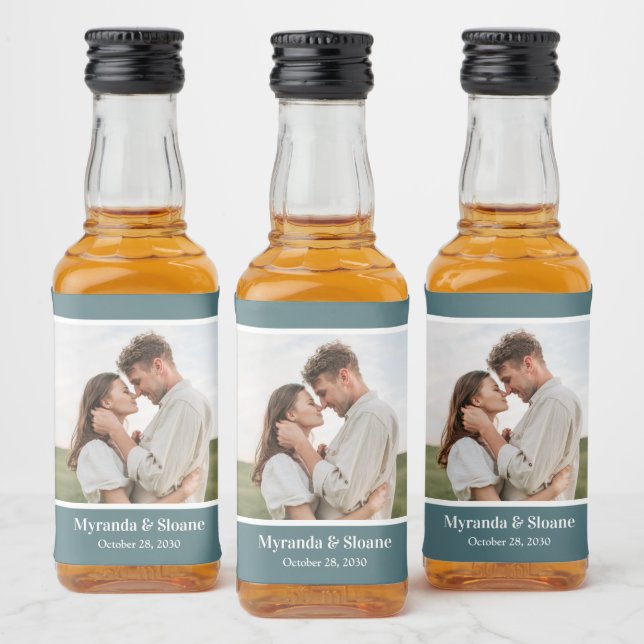 Photo Rehearsal Dinner Teal  Liquor Bottle Label (Bottles)