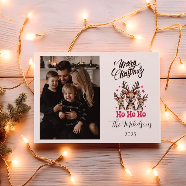 Photo Reindeer Ho Ho Ho Christmas Holiday Card (Creator Uploaded)