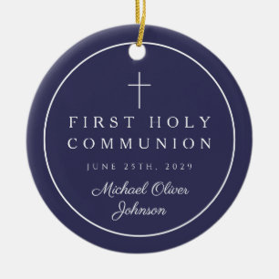 Photo Religious Cross Boy First Communion Ceramic Tree Decoration