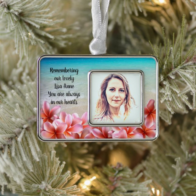Photo Remembrance Beach Plumeria Tropical Silver Plated Framed Ornament (Tree)