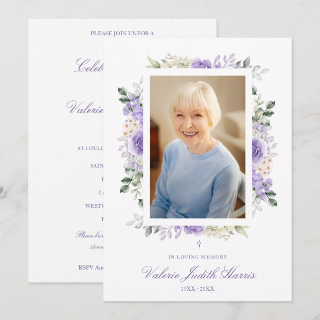 Photo Remembrance Service Dear Ones Purple Shades Invitation (Front/Back)
