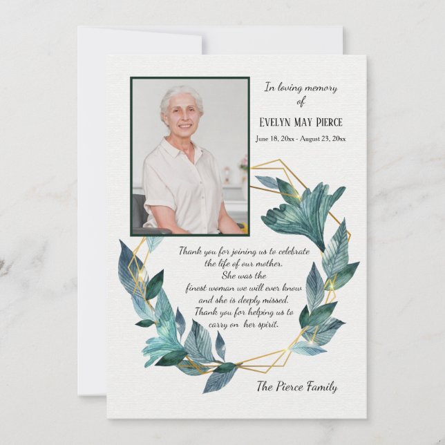 Photo Remembrance Sympathy Thank You Card (Front)