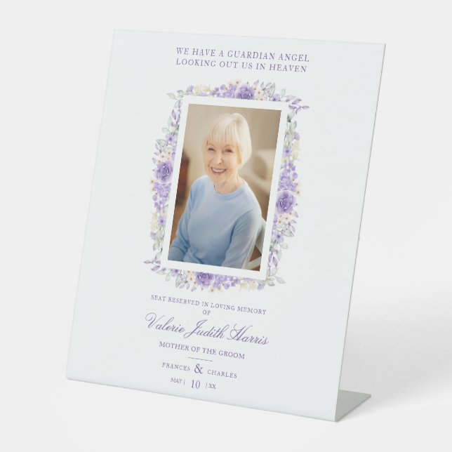 Photo Remembrance Wedding Dear Ones Purple Shades Pedestal Sign (Front)