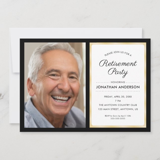 Photo Retirement Party | Black and Gold Invitation (Front)