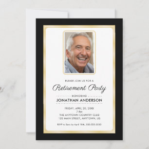 Photo Retirement Party   Black and Gold Invitation
