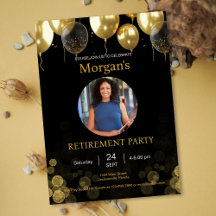 Photo Retirement Party Gold Balloon Save the Date