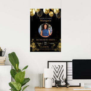 Photo Retirement Party Gold Balloon Save the Date Poster