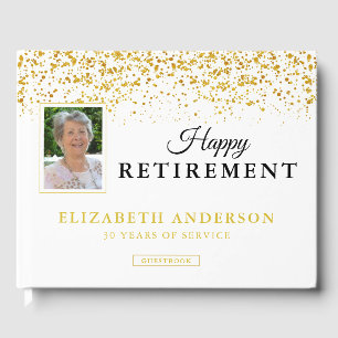 Photo Retirement Party Guests Gold Glitter Guest Book
