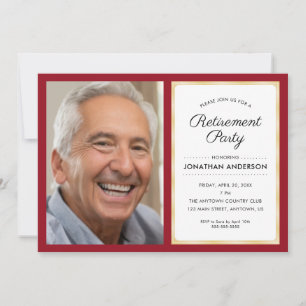 Photo Retirement Party   Red and Gold Invitation