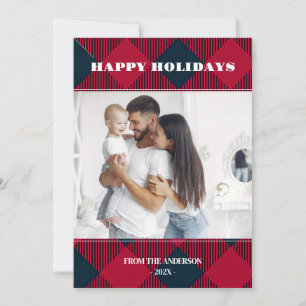 Photo Retro Christmas Plaid Greeting Holiday Invitation