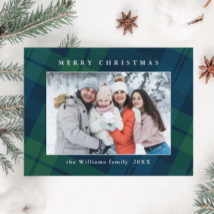 Photo Retro Christmas Plaid Greeting Holiday Postcard