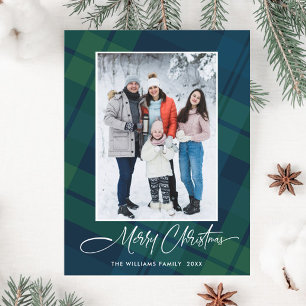 Photo Retro Christmas Plaid Greeting Holiday Postcard