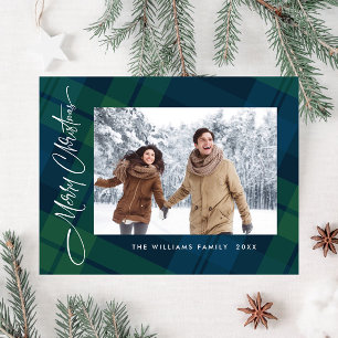 Photo Retro Christmas Plaid Greeting Holiday Postcard