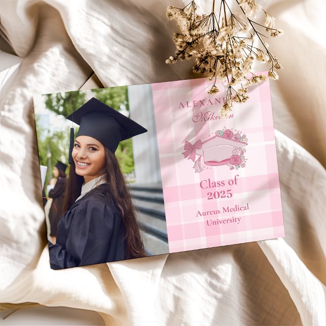 Photo Retro Coquette Pink Bow Graduation Announcement (Creator Uploaded)