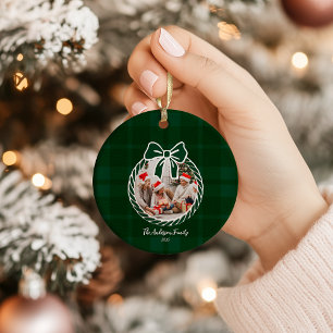 Photo Retro Green Plaid Whimsical Christmas Ceramic Tree Decoration