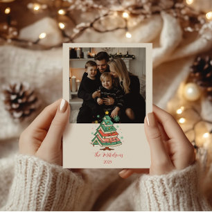 Photo Retro Pastel Christmas Tree Holiday Card