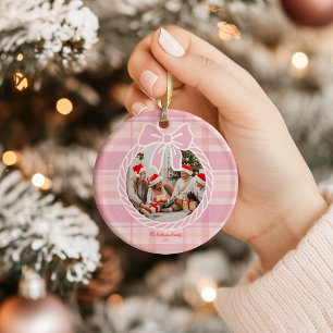 Photo Retro Pink Plaid Whimsical Holiday Ceramic Tree Decoration