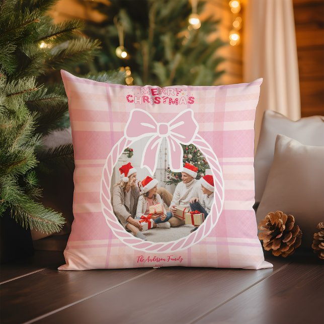 Photo Retro Pink Plaid Whimsical Holiday  Cushion (Creator Uploaded)