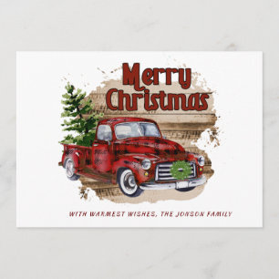 PHOTO Retro Rustic Red Truck Christmas Greeting Holiday Card