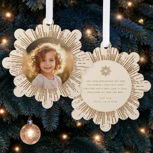 Photo retro sunburst cream snowflake Christmas Tree Decoration Card