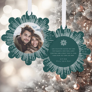 Photo retro sunburst pine green Christmas Tree Decoration Card