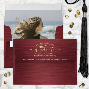 Photo & Return Address Burgundy & Gold Graduation Envelope