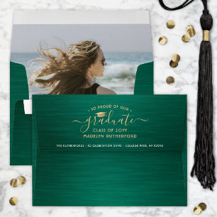 Photo & Return Address Green and Gold Graduation Envelope